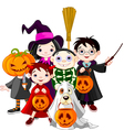 Halloween children trick or treating in halloween vector image