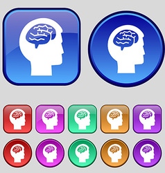 Brain icon sign A set of twelve vintage buttons Brain icon sign A set of twelve vintage buttons vector image