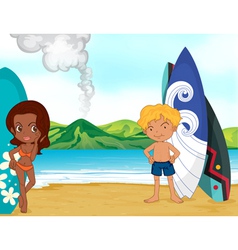Surfers at the beach vector image