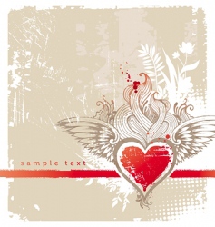 Vintage winged heart vector image