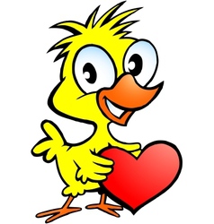 Hand-drawn of an cute chicken holding a heart vector image
