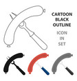 Sausage on barbecue fork icon in cartoon style Sausage on barbecue fork icon in cartoon style vector image