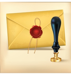 Brown envelope and Rad wax with Wax seal stamp vector image