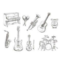 Sletched classic musical instruments set vector image