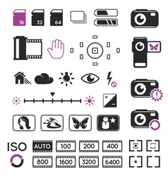 Camera display icons and symbols vector image