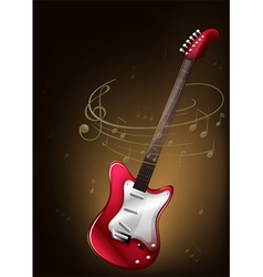 A red guitar with musical notes vector image