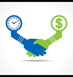 Handshake between men having time and money vector image