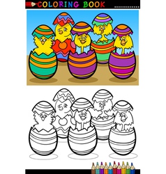 Cartoon chicks in easter eggs coloring page vector image