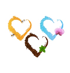 Three liquid hearts chocolate honey and water Three liquid hearts chocolate honey and water vector image