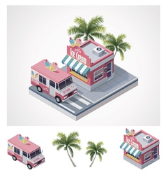 Isometric ice cream store and truck vector image