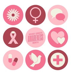 Flat design breast cancer awareness pink icons set vector image
