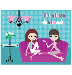 Girls talk on sofa vector image