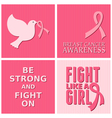 Breast cancer awareness pink cards set vector image