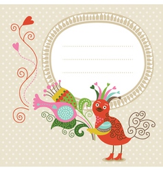 Greeting card cute bird with bouquet vector image