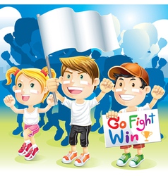 Group Kids Cheering with flag vector image
