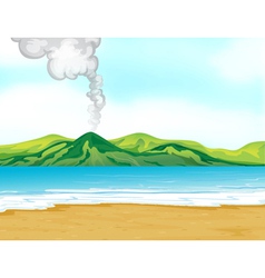 A view of the beach near a volcano vector image