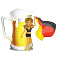 A big mug of beer at the back of a lady holding vector image