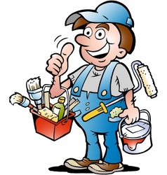 Hand-drawn of an happy Painter Handyman giving vector image
