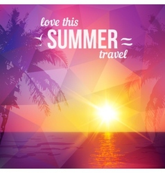 Purple triangles tropical sunset with palms vector image
