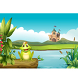 A frog with a crown at the river vector image