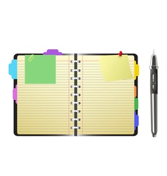 Open personal organizer and pen vector image