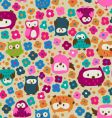 Cute owls and ditsy flowers vector image