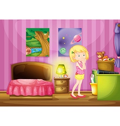 A girl wishing inside her room vector image