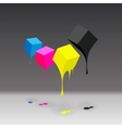 CMYK cubes with blobs on grey background vector image