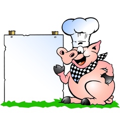 Hand-drawn of an Chef Pig standing and pointing vector image