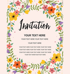 Whimsical floral colorful invitation card template vector image