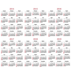 Calendar 2014-2019 vector image