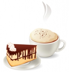 Cup of hot coffee with cake vector image