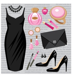 Fashion set with a cocktail dress vector image