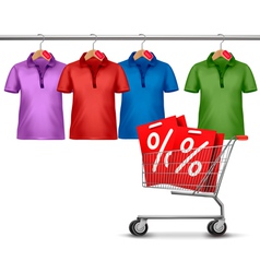 Shirts hanging on a bar and a shopping cart Shirts hanging on a bar and a shopping cart vector image