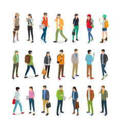 Teenagers students flat collection on white vector image