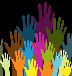 Group of color hands on black background vector image