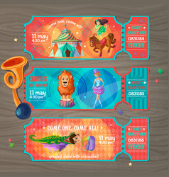Cartoon circus show invitation tickets set vector image