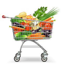 Supermarket Trolley with Vegetables vector image