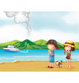 A young girl and a young boy strolling at the vector image