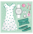 Fashion set in pastel tones with a dress vector image