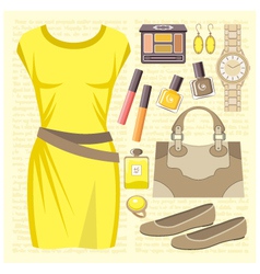 Fashion set with a casual dress vector image