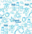 Natural milk with splashes seamless pattern design vector image
