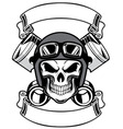 Skull wearing retro motorbike helmet vector image