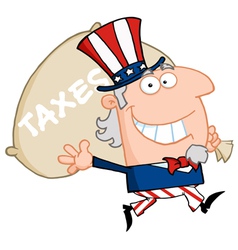 Waving uncle sam carrying a taxes sack vector image