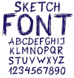 Handwritten blue sketch alphabet vector image