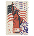 Statue of liberty in background of american flag vector image