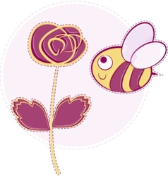 Pink rose with bee vector image