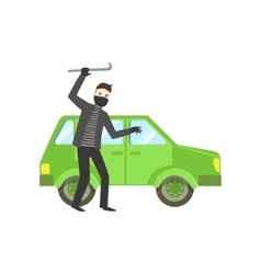 Criminal In Black Robbing The Car vector image