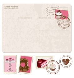 Cupcakes postcard with stamps vector image
