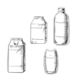 Milk bottle glass and cartons sketch vector image